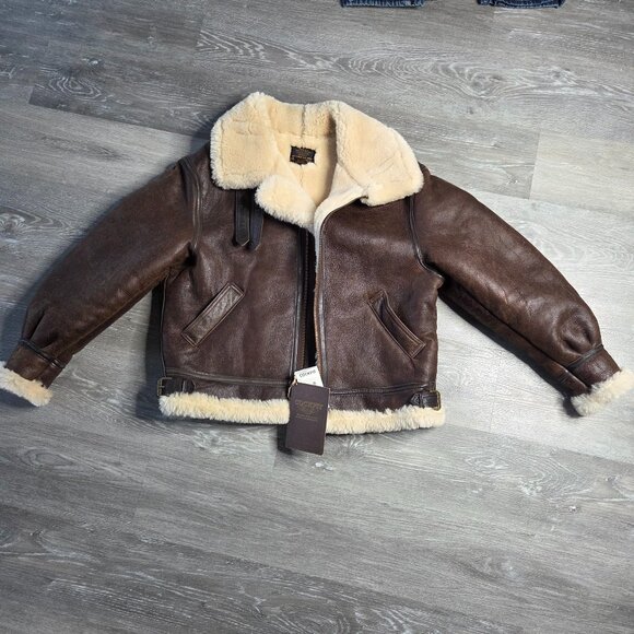 NWT Cockpit USA B-3 Shearling Sheepskin Bomber Jacket – WWII Style - Size 44 - Picture 1 of 13